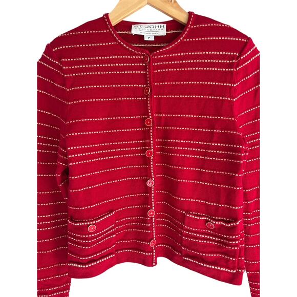 St. John Collection Size Petite Santana Knit Red & Gold Button Front Cardigan - Picture 3 of 5